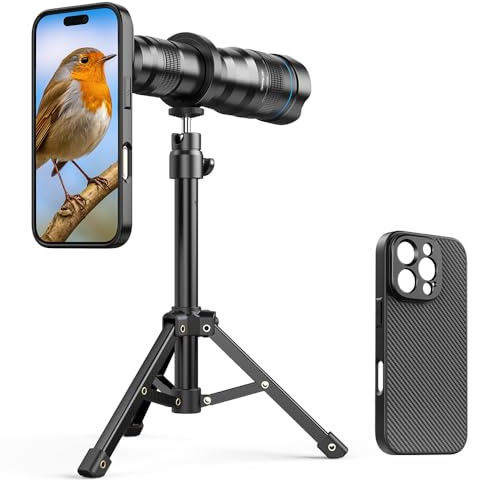 APEXEL Teleobjektiv mit integriertem Gehäuse für iPhone 16 Pro-36X, professionelles Teleobjektiv, stabile Stativhalterung