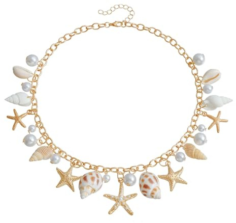 NiceNaiils Sjöstjärna och pärla snäckskal choker halsband skal halsband sommar strand smycken boho semester fest tillbehör