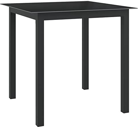 PHGTYUK Table de jardin noire 80 x 80 x 74 cm en aluminium avec plateau en verre pour jardin, balcon, terrasse, table extérieure stable avec surface de table facile d'entretien pour les repas et la