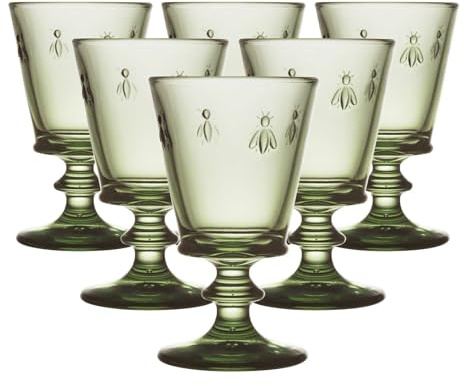 La Rochère Weingläser Biene/Abeille 6er Set, 240 ml, Farbige Weißweingläser mit Bienen-Motiv, Glas, Spülmaschinenfest, Olivengrün