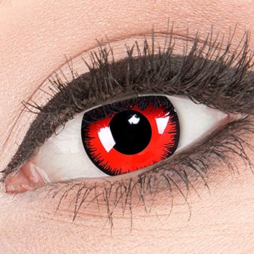 Funnylens Rote Kontaktlinsen Red Lunatic MIT STÄRKE - 1 Paar Farbige Crazy Fun Motivlinsen inkl. Behälter -5,00