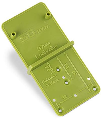 2 Stück SO-TECH® Bohrlehren EasyGreen Bohrschablonen für Topfbohrungen Ø 26 und 35 mm, 32er Lochreihen und Exzenter Verbindungsbeschläge