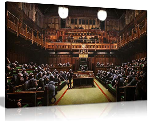 Banksy Monkey Parliament Canvas Wall Art Picture Print (36X24 Inch)