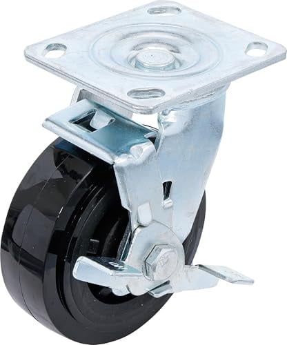 BGS 4100-3 | Lenkrolle für Werkstattwagen Art. 4100 | Ø 127 mm | kugelgelagertes Rad | Befestigungsplatte | Schmiernippel am Axiallager | Gesamthöhe 165 mm | Lochabstand 85 x 71 mm