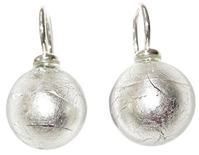 Ohr-Hänger Ohrringe Murano-Glas Perle silber-farben 12 mm Durchmesser Sterling-Silber 925-er Goldschmiede-Arbeit Handarbeit Unikat