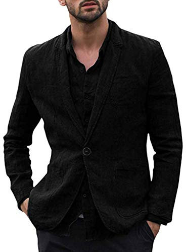 Xmiral Herren D黱n Jackett Outwear Umlegekragen Einfarbig Sport Shirt mit Tasche Slim Fit Wanderjacke Formal Gesch鋐t Arbeitspl鋞ze Mantel(b Schwarz,XXL)