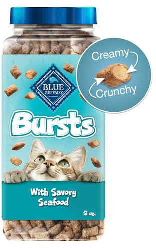 Blue Buffalo Bursts Crunchy & Creamy Cat Treats, Great for Training, Savory Seafood, 12-oz Tub