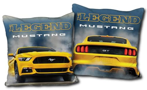 Ford Mustang Kissen Legend Gelb/Blau 40 cm x 40 cm Auto-Kissen Reisekissen Pony US Muscle Car Dekokissen Zierkissen Kopfkissen Polster Shelby GT Stang Fastback Kuschelkissen Pass. zur Bettwäsche
