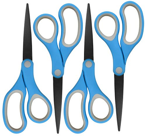 Westcott 55850 8-Inch Non-Stick Titanium Scissors For Office and Home, Blue/Gray, 4 Pack