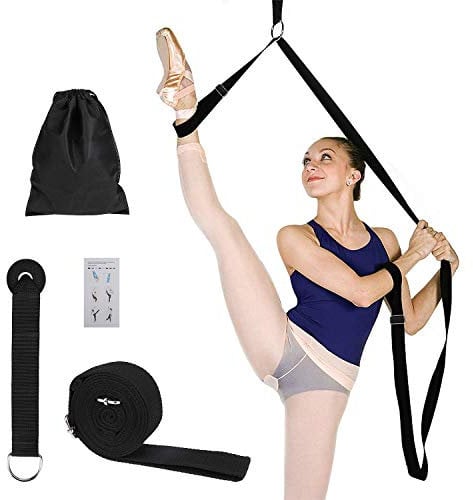 Yoga-Gurt Beinstrecker Stretch-Band, Stretching Fitnessbänder Equipment für Tanzen, Ballett & Gymnastik Beinspreizer Training, Langer Baumwolle Schlingentrainer mit Türanker, Schwarz