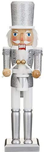 EEMKAY® New Glitter 38cm Nutcracker Soldier Free Standing Design Festive Inspired Design - Golden/Silver (Silver)