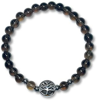 Majas Perlen Rauchquarz Armband Perlen echt 6mm Lebensbaum Edelstahl Silber oder Gold - Handmade Perlenarmband Kraft Lebensfreude positive Gedanken - Spiritueller Schmuck Damen Herren Kinder