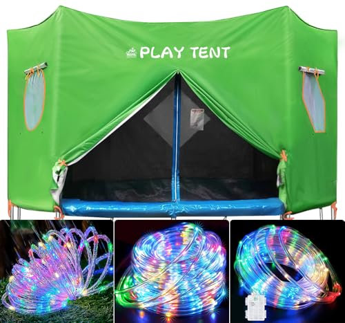 JumpTastic Trampolin-Zelt mit 2 x 10 m Langen Kugel-Lichterketten, passend für 4,6 m Lange Trampoline mit gerader Stange (gerade Trampolinstange, 4,6 m Trampolin)