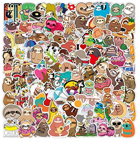 Bric Dodo 100 Stück Faultier Aufkleber Wasserflaschen Laptop Telefon Gitarre Skateboard Computer Vinyl Stickers Wasserdicht Ästhetisch Cartoon Sloth Aufkleber für Jugendliche Kinder Erwachsene