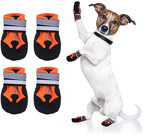 Seahelms Hundestiefel Pfotenschutz – wasserdichte Hundeschuhe – Strapazierfähige Outdoor-Hundestiefel mit reflektierenden Streifen für mittlere und große Hunde (orange, M)