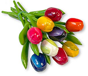 Holztulpen aus Holland, 9 Tulpen handbemalt, 21 cm hoch, Dekoration, Blumenstrauss (1 bunter Strauß)