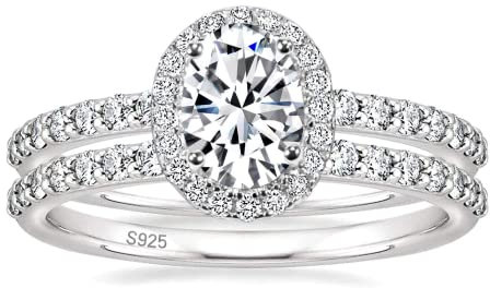 Zakk Ringe Damen Silber 925 Oval Zirkonia 1.5CT Verlobungsringe Eheringe Trauringe Versprechen Ring Set Rosegold Gold (Silber,55 (17.5))