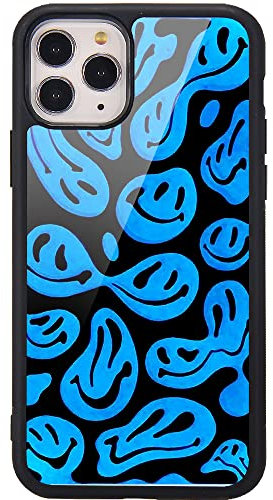 MAYCARI for iPhone 12/12 Pro Case Aesthetic Blue Funny Face Printed Design Hard Back Case with Soft TPU Bumper for Girls Boys Children Protective Phone Case for iPhone 12/12 Pro