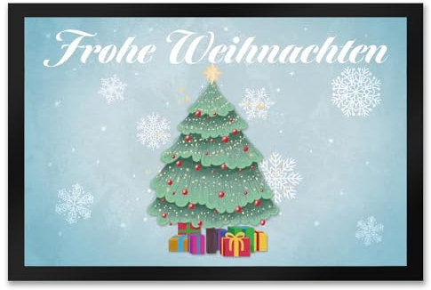 speecheese Frohe Weihnachten mit schönem Weihnachtsbaum Fußmatte XXL in 50x75 cm Fußmatte XXL in 50x75 cm für die Weihnachtszeit Festliche Schmutzfangmatte als weihnachtliche Dekoration für