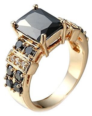 Lieson Plated 18ct Gold Rings Women, Promise Rings Women Retro Rectangular Shape Wedding Band Cubic Zirconia