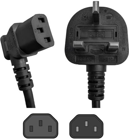 SHAFI® 3M Right-Angle Kettle Lead - 1mm² Pure Copper Core - IEC-C13 Power Cable - PC Projector Cooker Hp Printer Pro-PS4 Computer Monitor - 90-Degree Power Lead - 3-Meter