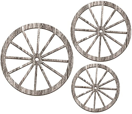 Wagenrad aus Holz, Wanddekoration, 30.5 cm, 25.4 cm, altes Westernholz, Wagenrad, Wandkunst, Bauernhaus, Wagen-Räder, rustikal, Hof, Dekoration, Holz, Garage (hellbraun), 3 Stück