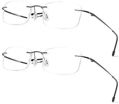 Lanomi Randlos Lesebrille Blaulichtfilter Metall Ultralight Herren Damen rechteckig Lesehilfe Anti-Blaulicht Brillen 1,0 1,5 2,0 2,5 3,0 3,5 4,0(2 stück Grau,1.0)