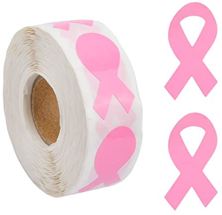 WANDIC Autocollant en ruban rose, 500 pièces Stickers de sensibilisation au ruban rose Étiquettes Roule Rose Cancer du sein Package de ruban Scellant pour la lettre de cadeau de l'événement (Small)