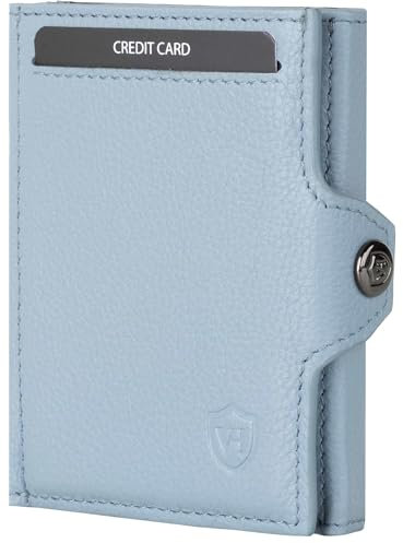VON HEESEN Slim Wallet mit Münzfach & RFID-Schutz - Mini Geldbörse Herren & Damen - Kartenetui Geldklammer Kreditkartenetui - Portmonee Geldbeutel Portemonnaie klein (Hellblau)