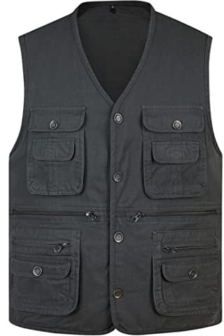 Klassische Sommerjacke für Herren, Baumwolle, Knopf, mehrere Taschen, 3 Farben, ärmellose Jacke mit vielen Taschen, solide große Größe Reiseweste