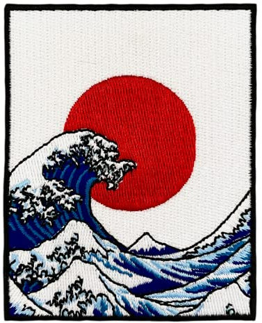 Urbanski Patch The Great Wave off Kanagawa mit Japan Flagge zum Aufbügeln 9 x 7 cm | Aufnäher Applikation Bügelbild