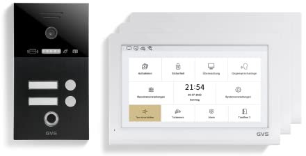 GVS - IP Video Türsprechanlage 2-Familienhaus mit Türöffner (RFID & Fingerprint), HD Kamera, 3X 10 Zoll Monitor & App - Smarte Video Türklingel mit Kamera & Gegensprechanlage (AVS5450U)