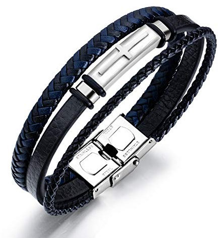 Aleasha kreuz Leder Armband für Herren mit Edelstahl Verschluss ArmbäNder Schmuck Geschenk