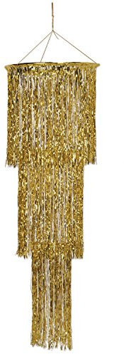 Beistle S57510GDAZ1 Kronleuchter, 3-stufig, metallisch, Kunststoff, Lametta, Fransen Hängedekoration für Geburtstage oder Hochzeiten, gold