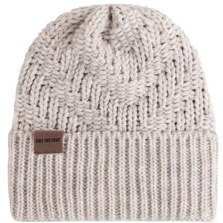 KNIT FACTORY - Sally Mütze - Strickmütze für Damen und Herren - Beanie - Wintermütze mit Wolle - Robusten Look - Hochwertige Qualität - Beige