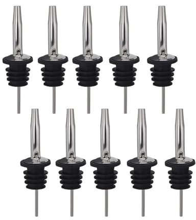 Chabrias Ltd Stainless Steel 10 Pack Fast Free Flow Liquor Spirits Pourer Speed Pourers Wine Bottle Spirits Pourers Tapered Spout for Olive Oil Coffee Syrup Vinegar Bottles