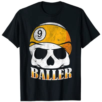 Nine-Ball Totenkopf Snooker Pool Billard lustig T-Shirt