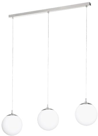 EGLO Hängelampe Rondo, 3-flammige Pendelleuchte Esstisch, Hängeleuchte aus Metall in Silber und Glas in opal matt weiß, E27 Fassung, 96 cm