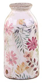 Chic Antique Deko Flasche Vase Auray Blumenmuster Creme Keramik H 15,5 cm Landhaus Vintage