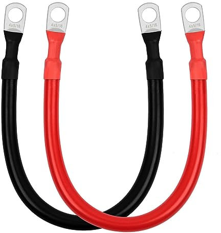 4 AWG Battery Cable 4 Gauge Battery Cables with Terminals Pure Copper Battery Inverter Cables with 5/16 Lugs Both Ends Power Inverter Wire Set for Automotive Solar,RV,Auto,Marine Car,Boat (1FT 2PCS)