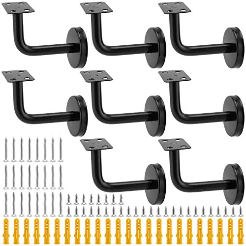 FUNSUEI 8 PCS Heavy Duty Hand Rail Brackets, Black Wall Mounted Handrail Brackets with Mounting Screws for Wood and Metal Handrail, Flat