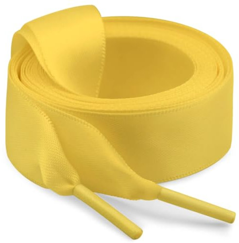 WEGOODZF Flat Satin Ribbon Shoelaces: 2 Pairs of 2CM Wide 180CM Long Golden Silk Shoe Laces for Trainers Pumps Sneakers