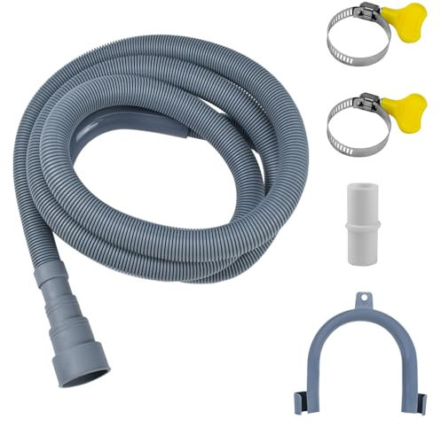Enenes 2M Flexible Polypropylene (PP) Washing Machine Drain Hose, Universal Dishwasher Drain Hose Extension Kit with 1 Adapter, 2 Clamps & U-Bend Holder, Gray, 1 Pack