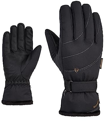 Ziener Damen KAHLI Ski-Handschuhe/Wintersport | Primaloft, Plüschfutter, Black.Gold Art, 8,5