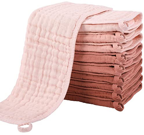 Yoofoss Muselinas Bebé Paño 10 Piezas 100% Algodón 27x50 cm Gasas para Bebes Toallas Bebe 4 Capas de Muselinas para Unisex Niñas Niños Gradiente Rosa