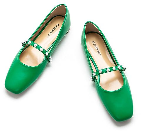 C.Paravano Mary Jane Schuhe Damen | Ballerinas Damen elegant | Flache Schuhe für Damen | Riemchenballerina Damen(40,Grün)