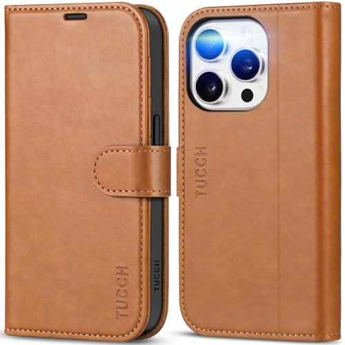 TUCCH Case for iPhone 15 Pro (6.1) 2023, Magnetic PU Leather Protective Wallet Folding Case with [RFID Blocking] Card Slot[Shockproof TPU] Stand Flip Cover Compatible with iPhone 15 Pro, Light Brown