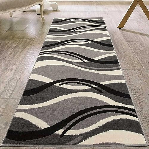 Mazovia Läufer Flur 70x425cm Anthrazit Grau Geometrisch 90er-Retro Weich | Teppichläufer für Küche Waschküche Schlafzimmer Pflegeleicht Fußbodenheizungsgeeignet Kurzflor Synthetisch Verkauf pro Meter