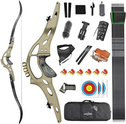 HNZMDY 62 ILF Takedown Recurve Bogen Set für Erwachsene 30-60lbs Jagdbogen mit ILF Bogen Griff und ILF Bogen Gliedmaßen Sportlicher Wettkampf Bogen Rechtshand (60lbs, Grau Grün Satz 2)
