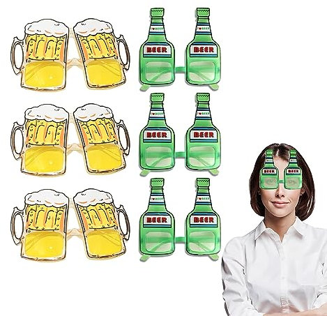 MFCGHXR 6 pezzi Occhiali da sole dell'Oktoberfest, Bicchieri da birra dell'Oktoberfest, divertenti accessori per la birra, occhiali da festa per Oktoberfest Halloween Costumi per feste natalizie